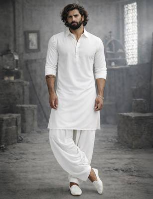white cotton pathani kurta patiala pyjama set for men 1