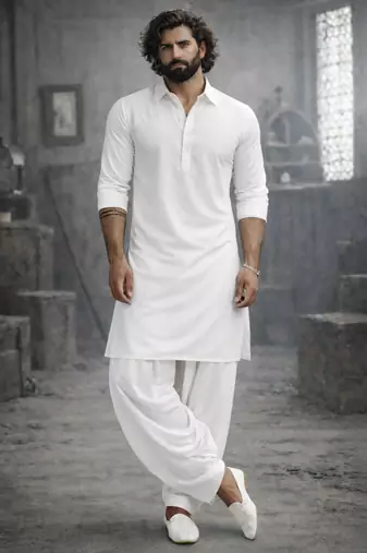 white solid pathani kurta and patiala pyjama set | cotton kurta with relaxed fit pyjama