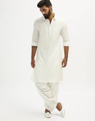 white cotton pathani kurta patiala pyjama set for men 2