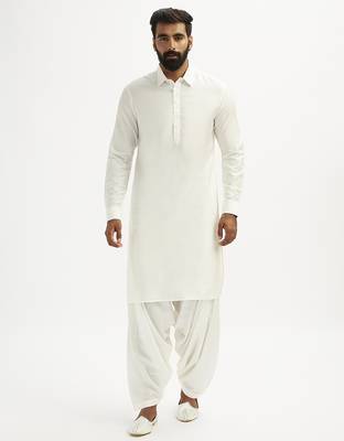 white cotton pathani kurta patiala pyjama set for men 3