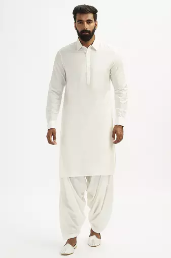 white cotton pathani kurta patiala pyjama set for men