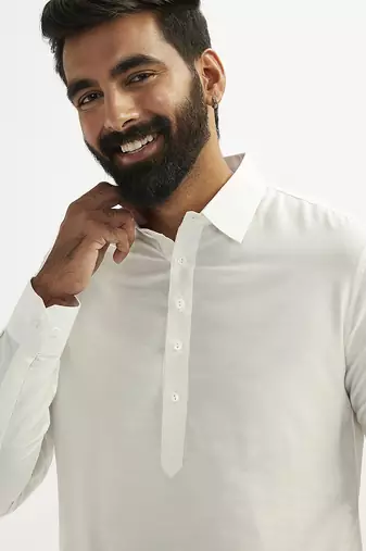 white cotton pathani kurta patiala pyjama set for men