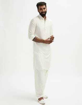 white cotton pathani kurta patiala pyjama set for men 5