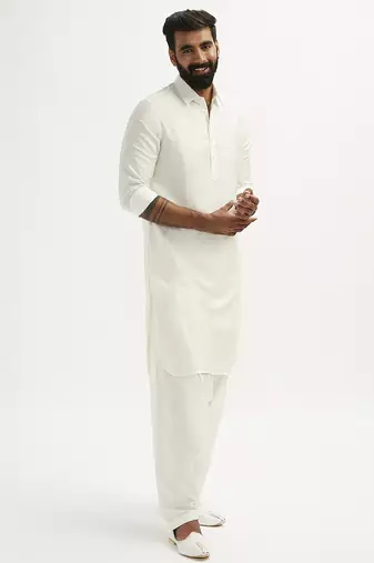 white cotton pathani kurta patiala pyjama set for men