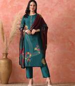 Teal roman silk kurta pant set