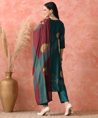 Teal roman silk kurta pant set 2