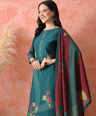 Teal roman silk kurta pant set 3