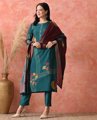 Teal roman silk kurta pant set 4