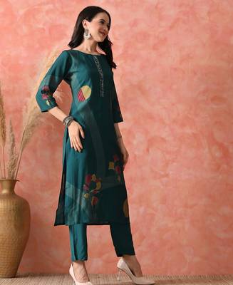 Teal roman silk kurta pant set 5