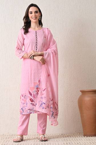 Pink polyester schfli kurta pant set