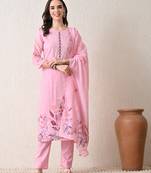 Pink polyester schfli kurta pant set