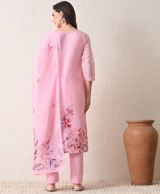 Pink polyester schfli kurta pant set 2