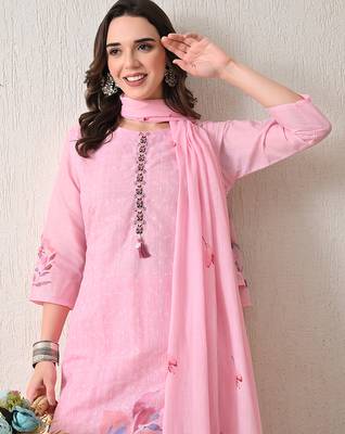 Pink polyester schfli kurta pant set 3