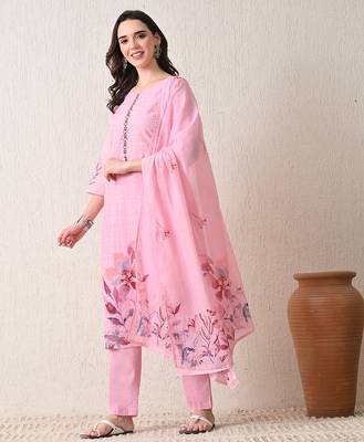 Pink polyester schfli kurta pant set 4