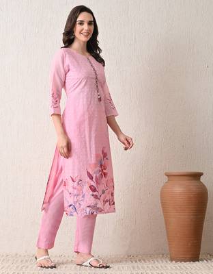 Pink polyester schfli kurta pant set 5