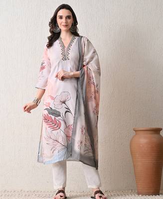 Grey linen kurta pant set 1