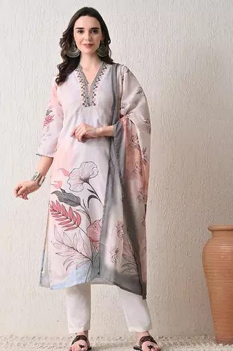Grey color  linen fabric designer partywear readymade suit