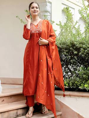 Rust viscose blend embroidery suit 4