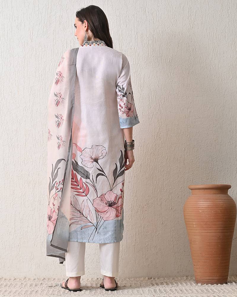 Grey linen kurta pant set