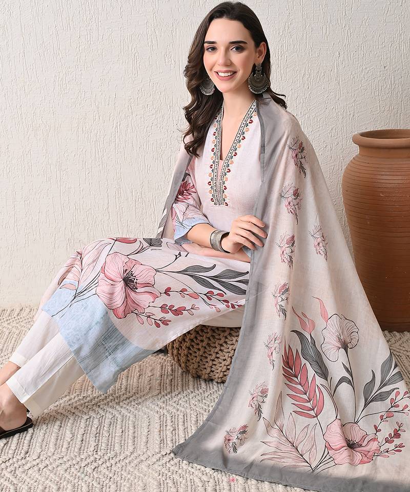 Grey linen kurta pant set