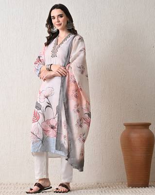Grey linen kurta pant set 4
