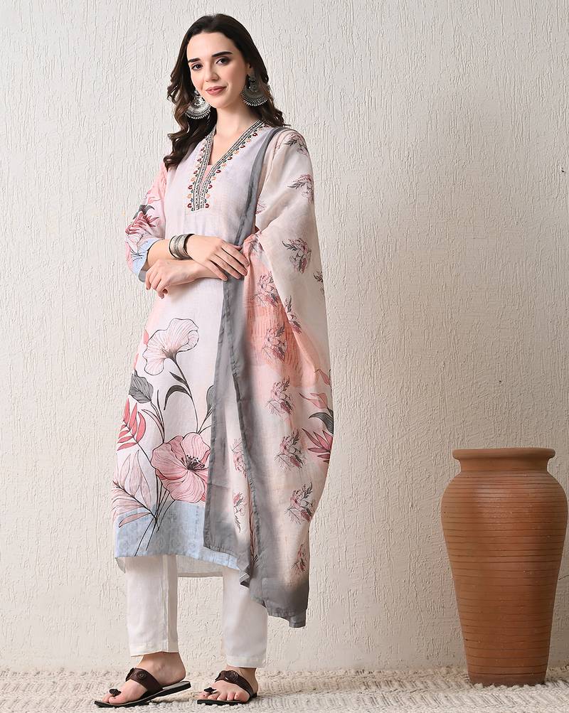 Grey linen kurta pant set