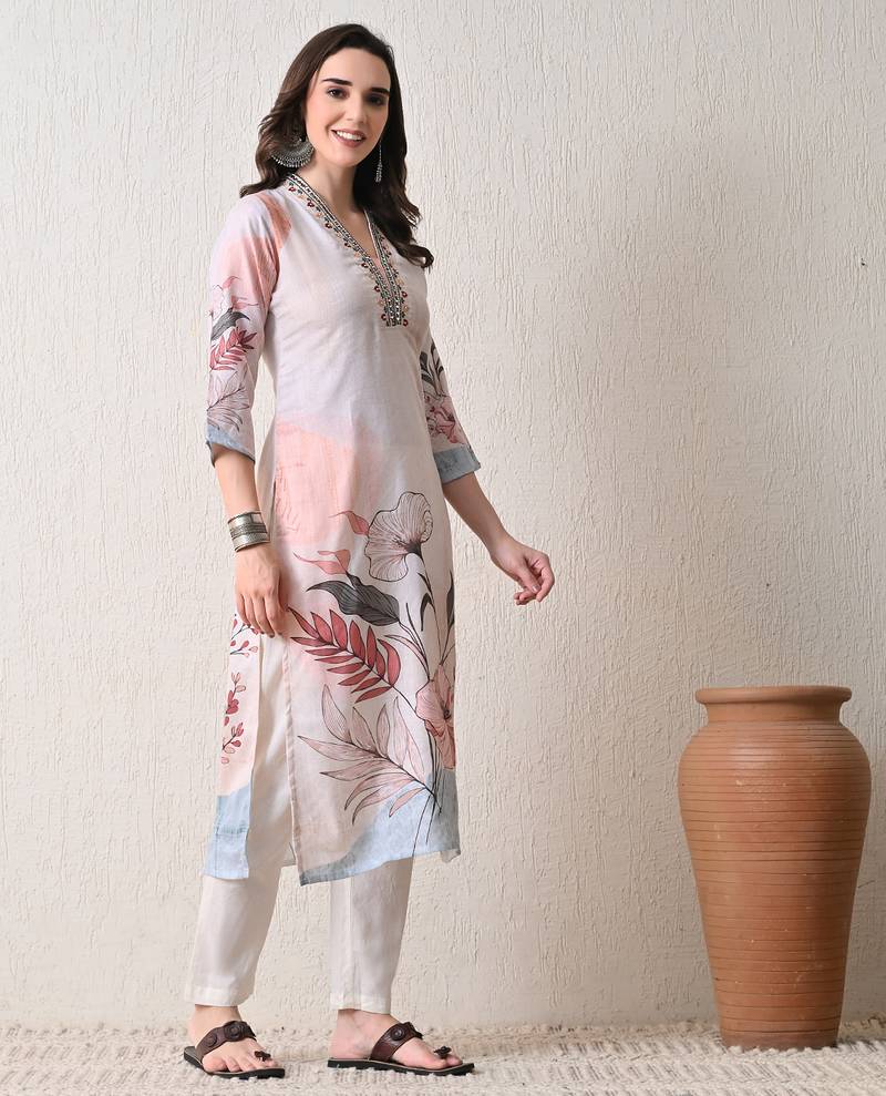 Grey linen kurta pant set