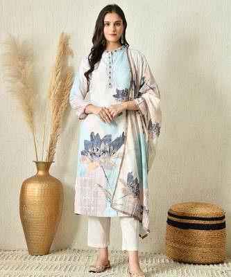 Off white linen kurta pant set 1
