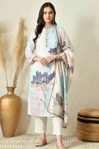 Off white linen kurta pant set