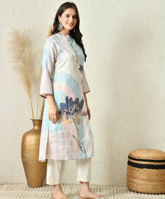 Off white linen kurta pant set 4