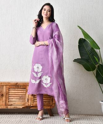 Purple roman silk kurta pant set 1