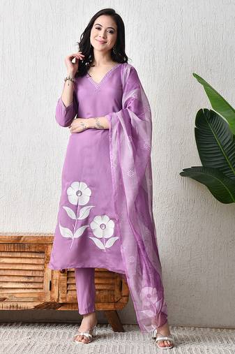 Purple roman silk kurta pant set