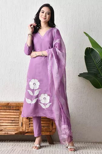 Purple roman silk kurta pant set