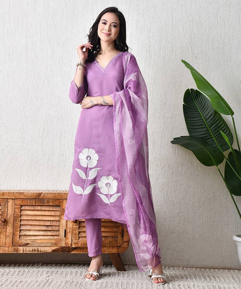 Purple roman silk kurta pant set