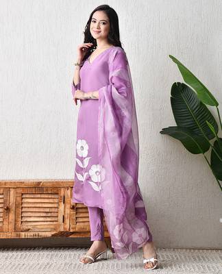Purple roman silk kurta pant set 4