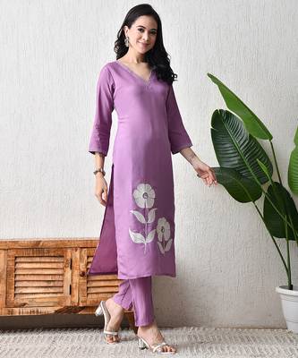 Purple roman silk kurta pant set 5