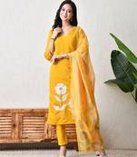 Yellow roman silk kurta pant set