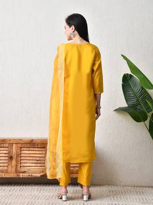 Yellow roman silk kurta pant set 2