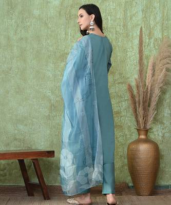 Teal roman silk kurta pant set 2