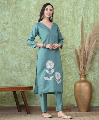 Teal roman silk kurta pant set 5