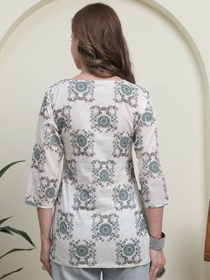 Green cambric cotton printed formal short kurta 2