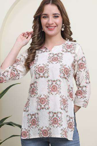 Red cambric cotton printed formal short kurta