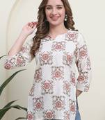 Red cambric cotton printed formal short kurta