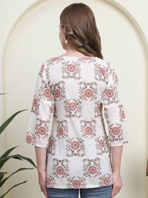 Red cambric cotton printed formal short kurta 2