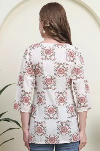 Red cambric cotton printed formal short kurta