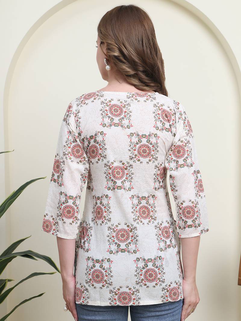 Red cambric cotton printed formal short kurta