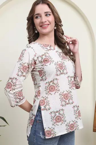 Red cambric cotton printed formal short kurta