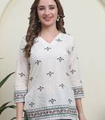 Green cambric cotton printed formal short kurta