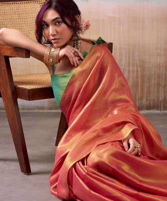 Coral tissue silk saree with blouse 2