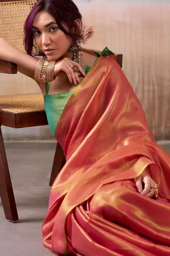 Coral tissue silk saree with blouse